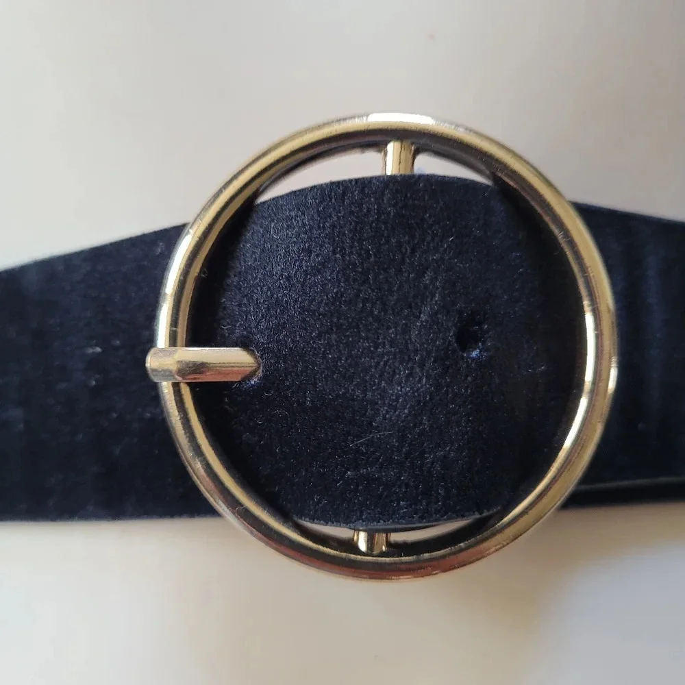Black Velvet Belt with Gold Hardware Women's 41 Inch Belt - Picture 2 of 7